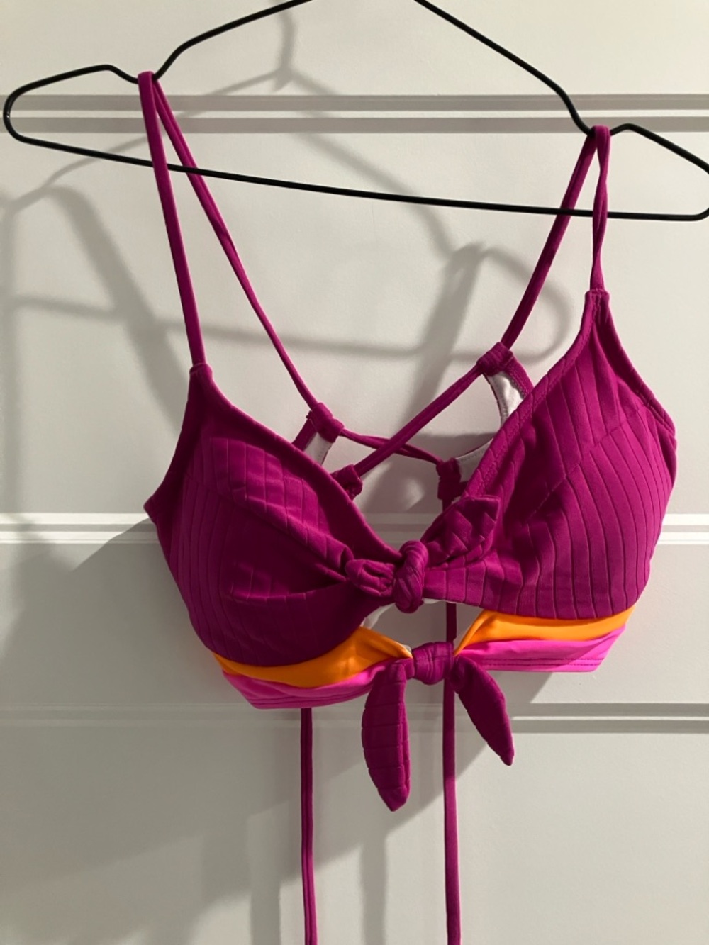 NWOT Salt + Cove Magenta Bikini Top with Orange Accent Tie